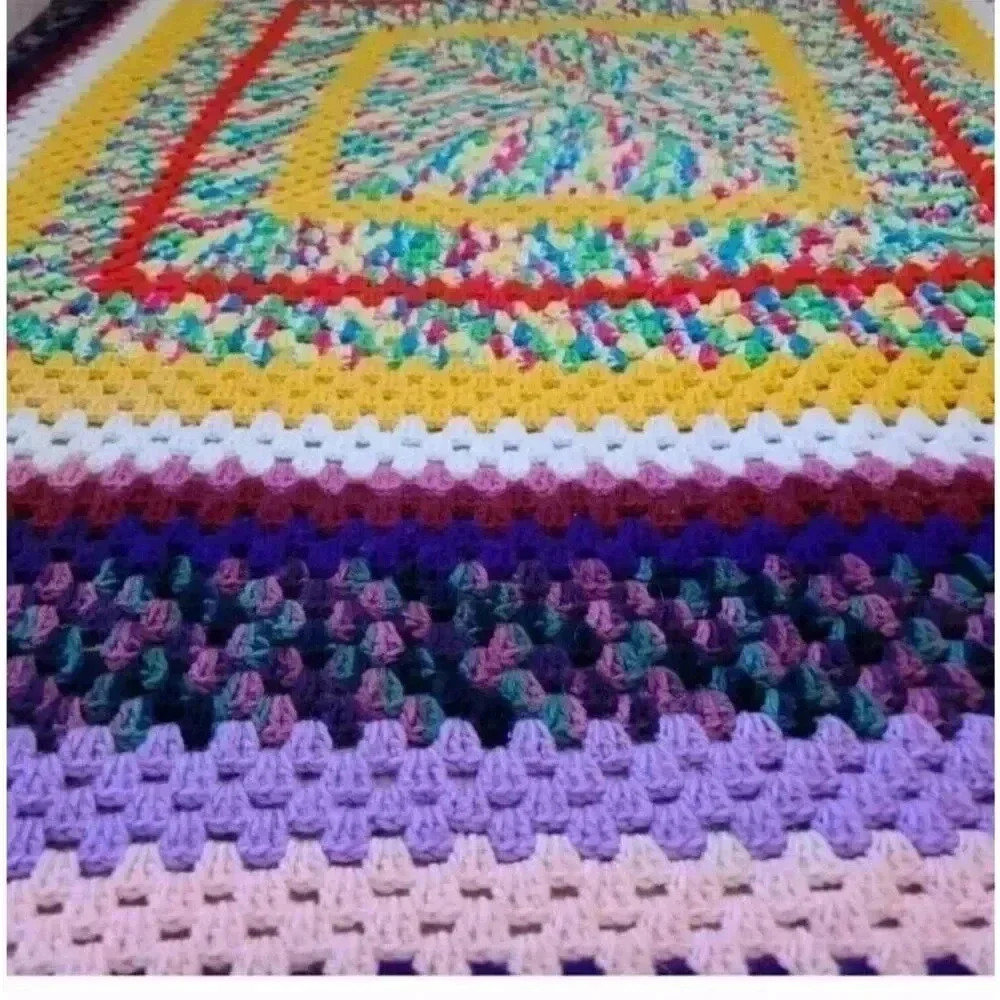 Vintage handmade multicolor boho afghan Knit blanket 68x33in - Picture 2 of 5